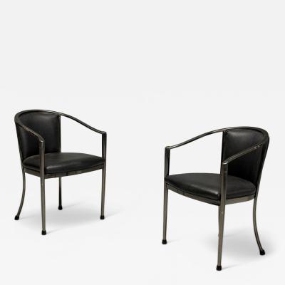 Karl Springer LTD Karl Springer Style Mid Century Modern Gunmetal Leather Armchairs 20th c 