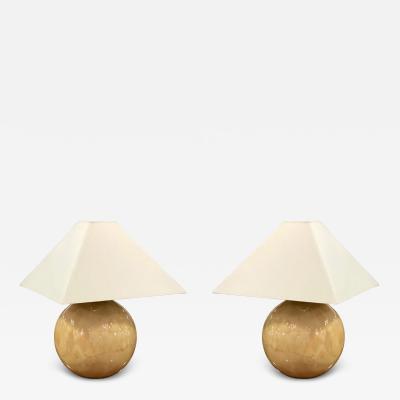 Karl Springer LTD Pair of Karl Springer Ltd Modern Citron Goatskin Sphere Table Lamps