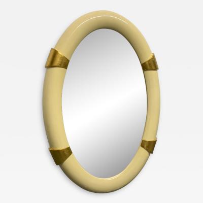 Karl Springer Lacquered Oval Mirror with Gold Leaf Accents