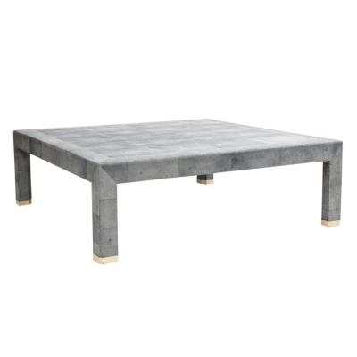 Karl Springer Large Blue Shagreen Cocktail Table Bone Inlay Style of Karl Springer 1985