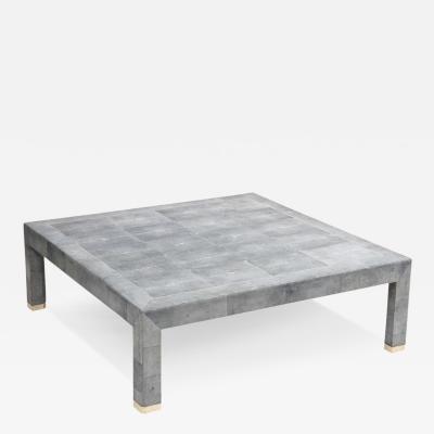 Karl Springer Large Blue Shagreen Cocktail Table Bone Inlay Style of Karl Springer 1985