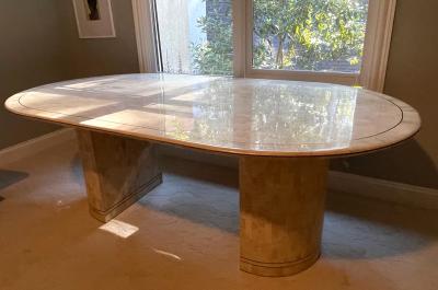 Karl Springer Large Dining Table with Stone Mosaic Surface by Karl Springer