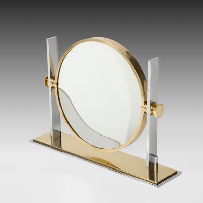 Karl Springer Large Vanity Mirror in Brass and Chrome by Karl Springer