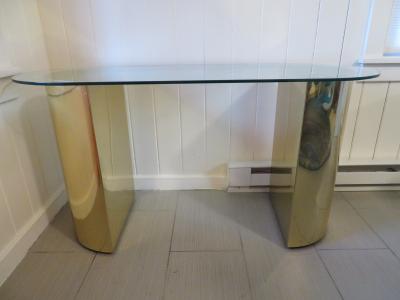 Karl Springer Lovely Brass Half Cylinder Console Table Mid Century modern Karl Springer style