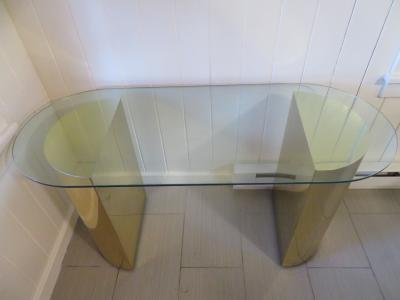 Karl Springer Lovely Brass Half Cylinder Console Table Mid Century modern Karl Springer style