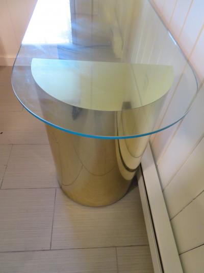 Karl Springer Lovely Brass Half Cylinder Console Table Mid Century modern Karl Springer style