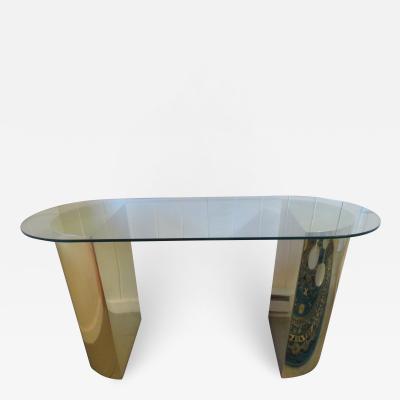 Karl Springer Lovely Brass Half Cylinder Console Table Mid Century modern Karl Springer style