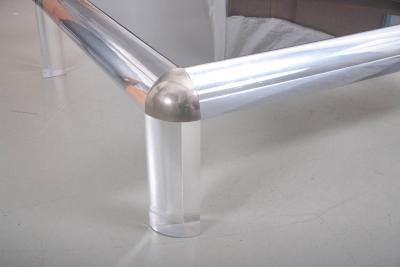Karl Springer Lucite Chrome and Smoked Glass Square Coffee Table Karl Springer Style