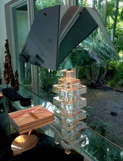 Karl Springer Lucite Table Lamp With Chrome Metal Shade Karl Springer