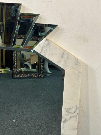 Karl Springer MAGNIFICIENT ART DECO REVIVAL BEVELED MIRROR AND MARBLE FRAME MIRROR