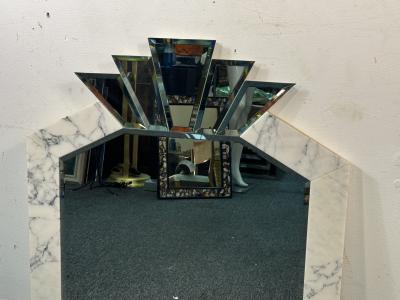 Karl Springer MAGNIFICIENT ART DECO REVIVAL BEVELED MIRROR AND MARBLE FRAME MIRROR