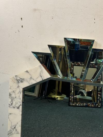 Karl Springer MAGNIFICIENT ART DECO REVIVAL BEVELED MIRROR AND MARBLE FRAME MIRROR