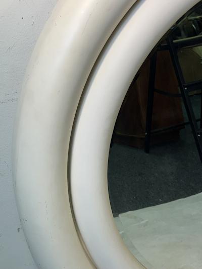 Karl Springer MATTE WHITE ENAMELED PUFFY DOUBLE EDGE ROUND MIRROR BY KARL SPRINGER