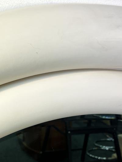 Karl Springer MATTE WHITE ENAMELED PUFFY DOUBLE EDGE ROUND MIRROR BY KARL SPRINGER