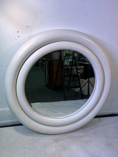 Karl Springer MATTE WHITE ENAMELED PUFFY DOUBLE EDGE ROUND MIRROR BY KARL SPRINGER