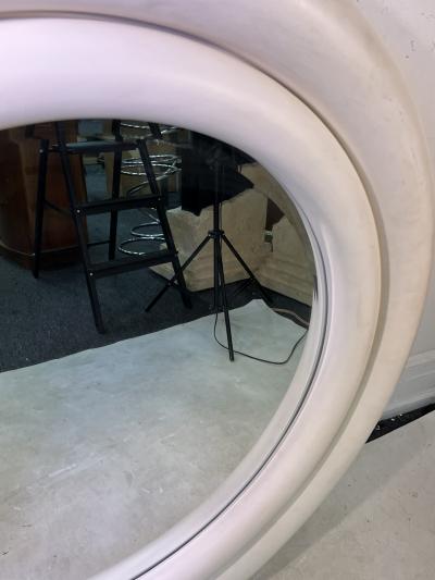 Karl Springer MATTE WHITE ENAMELED PUFFY DOUBLE EDGE ROUND MIRROR BY KARL SPRINGER