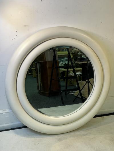 Karl Springer MATTE WHITE ENAMELED PUFFY DOUBLE EDGE ROUND MIRROR BY KARL SPRINGER