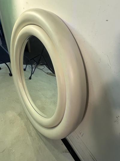 Karl Springer MATTE WHITE ENAMELED PUFFY DOUBLE EDGE ROUND MIRROR BY KARL SPRINGER