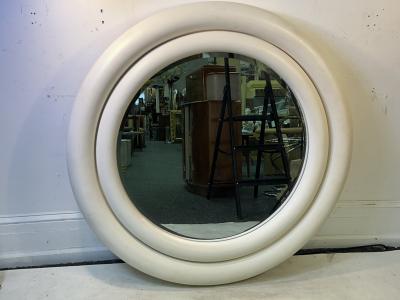 Karl Springer MATTE WHITE ENAMELED PUFFY DOUBLE EDGE ROUND MIRROR BY KARL SPRINGER