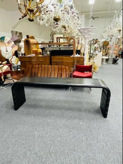 Karl Springer MODERN BLACK GRASSCLOTH CONSOLE IN THE MANNER OF KARL SPRINGER
