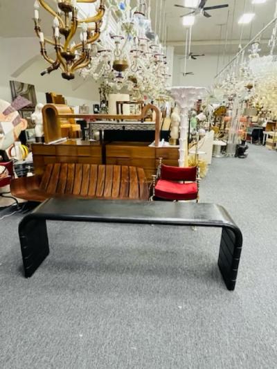 Karl Springer MODERN BLACK GRASSCLOTH CONSOLE IN THE MANNER OF KARL SPRINGER