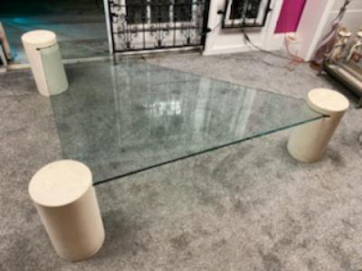 Karl Springer MODERN CYLINDER AND GLASS TRIANGULAR COFFEE TABLE IN THE MANNER OF KARL SPRINGER