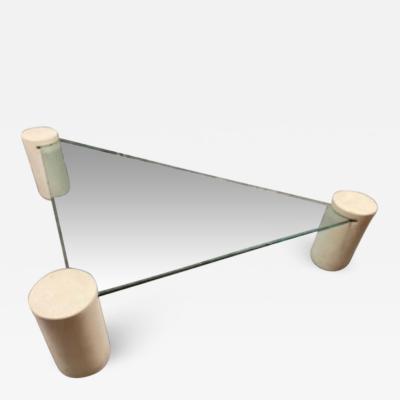 Karl Springer MODERN CYLINDER AND GLASS TRIANGULAR COFFEE TABLE IN THE MANNER OF KARL SPRINGER