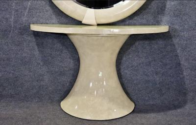 Karl Springer MODERN DEMILUNE CONSOLE AND MIRROR IN THE MANNER OF KARL SPRINGER