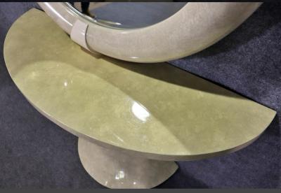 Karl Springer MODERN DEMILUNE CONSOLE AND MIRROR IN THE MANNER OF KARL SPRINGER