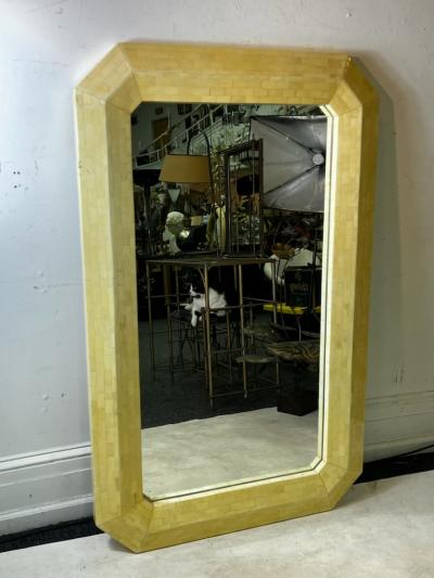 Karl Springer MODERN EMERALD SHAPED TESSELATED MARBLE MIRROR IN THE MANNER OF KARL SPRINGER