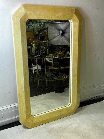 Karl Springer MODERN EMERALD SHAPED TESSELATED MARBLE MIRROR IN THE MANNER OF KARL SPRINGER