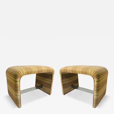 Karl Springer MODERN FABRIC CHROME STRETCHER WATERFALL BENCHES MANNER OF KARL SPRINGER