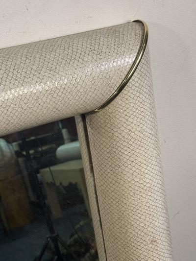 Karl Springer MODERN FAUX SNAKESKIN AND BRASS MIRROR IN THE MANNER OF KARL SPRINGER