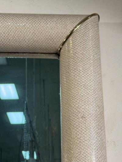 Karl Springer MODERN FAUX SNAKESKIN AND BRASS MIRROR IN THE MANNER OF KARL SPRINGER