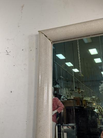 Karl Springer MODERN FAUX SNAKESKIN AND BRASS MIRROR IN THE MANNER OF KARL SPRINGER