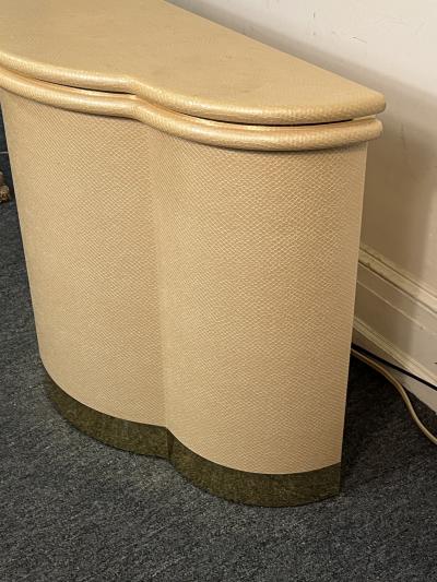 Karl Springer MODERN FAUX SNAKESKIN AND BRASS SCALLOP EDGE CONSOLE