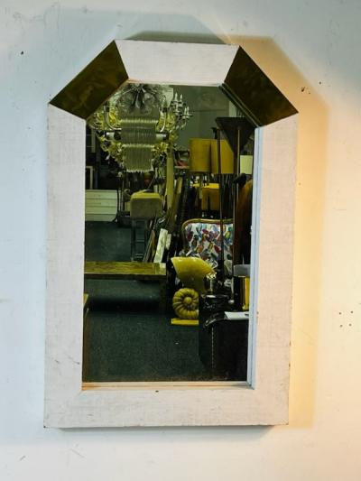 Karl Springer MODERN GRASSCLOTH AND BRASS MIRROR