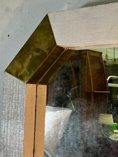 Karl Springer MODERN GRASSCLOTH AND BRASS MIRROR