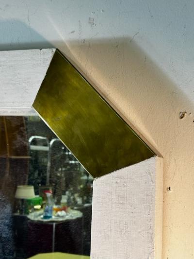 Karl Springer MODERN GRASSCLOTH AND BRASS MIRROR