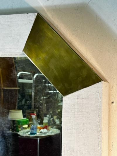 Karl Springer MODERN GRASSCLOTH AND BRASS MIRROR