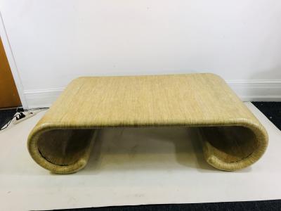 Karl Springer MODERN GRASSCLOTH SCROLL COFFEE TABLE