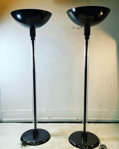 Karl Springer MODERN PAIR OF GUNMETAL AND LUCITE TORCHIERES BY KARL SPRINGER