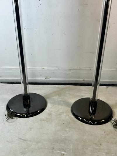 Karl Springer MODERN PAIR OF GUNMETAL AND LUCITE TORCHIERES BY KARL SPRINGER