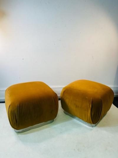 Karl Springer MODERN PAIR OF SOUFFLE STOOLS IN THE MANNER OF KARL SPRINGER