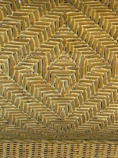 Karl Springer MODERN PAIR OF TRAVERTINE AND WICKER CORSETTED TABLES