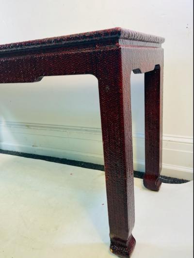 Karl Springer MODERN RED LACQUER WOVEN DESIGN CONSOLE IN THE MANNER OF KARL SPRINGER