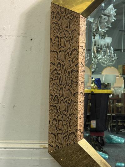 Karl Springer MODERN SNAKESKIN AND BRASS LOZENGE SHAPED MIRROR