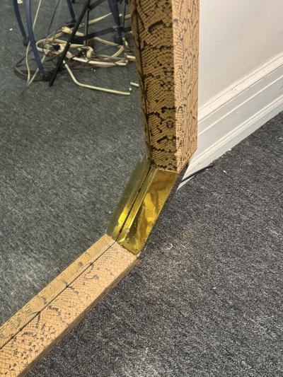 Karl Springer MODERN SNAKESKIN AND BRASS LOZENGE SHAPED MIRROR