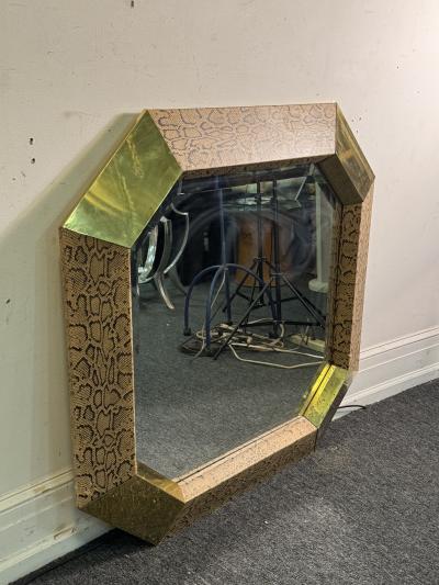 Karl Springer MODERN SNAKESKIN AND BRASS LOZENGE SHAPED MIRROR