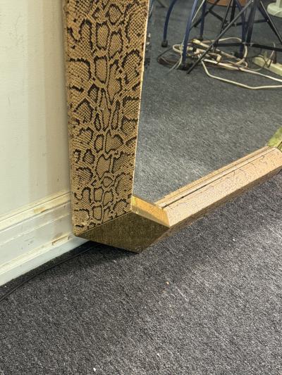 Karl Springer MODERN SNAKESKIN AND BRASS LOZENGE SHAPED MIRROR